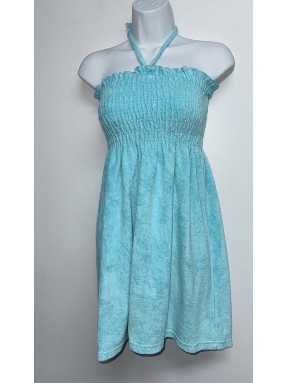 Aeropostale Smocked Terry Cloth Convertible Halter Dress Coverup Turquoise Y2K M